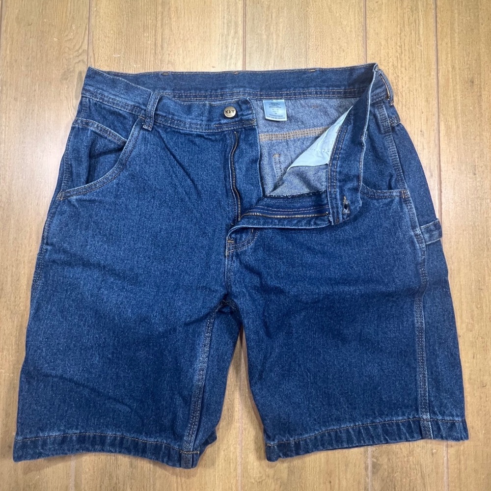 Key Mens Blue Denim Carpenter Utility Workwear Shorts Hammer Loop‎ 32W